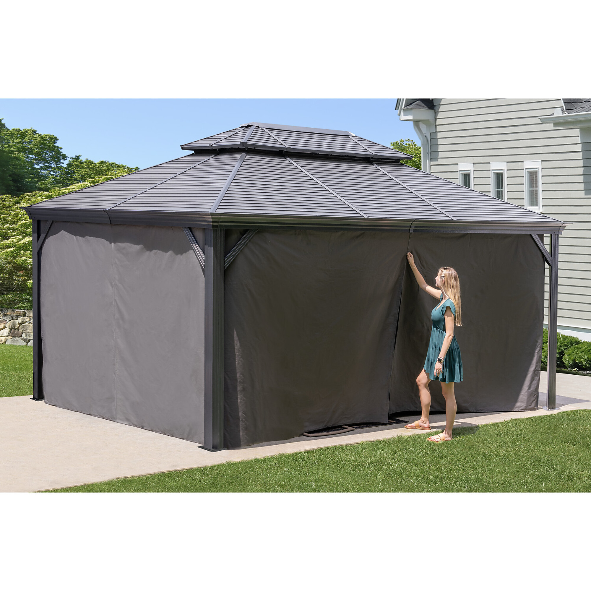Sojag Grey Curtains for Monaco/Messina/Mykonos Gazebos — 12ft. x 16ft., Spun Polyester, Outdoor Shades, Model# 135-9163995